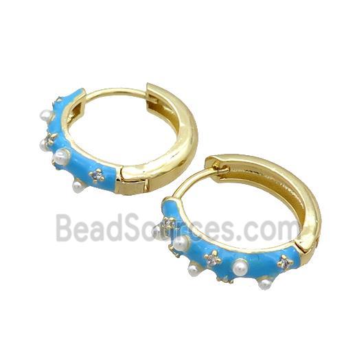 Copper Hoop Earring Blue Enamel Gold Plated