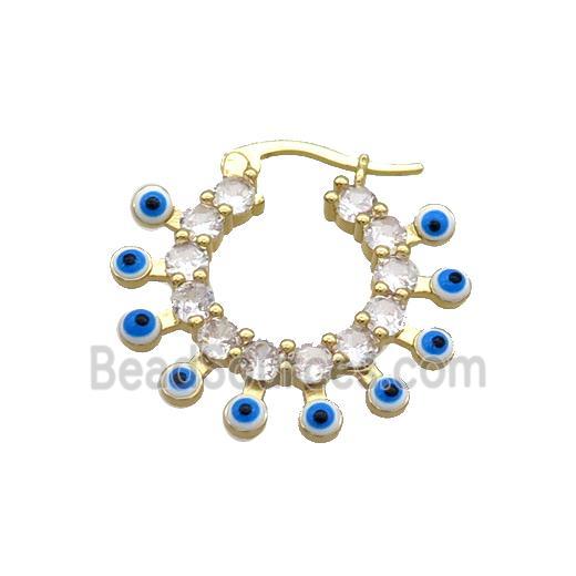 Copper Latchback Earring Pave Crystal Glass White Enamel Evil Eye Gold Plated