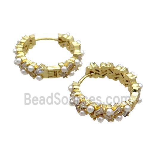 Copper Hoop Earring Pave Zircon Pearlized Glass Gold Plated