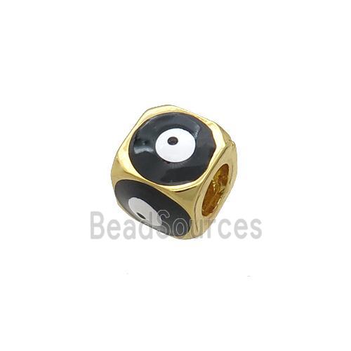 Copper Cube Beads Black Enamel Evil Eye Large Hole Gold Plated