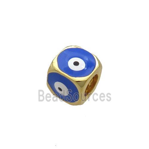 Copper Cube Beads Blue Enamel Evil Eye Large Hole Gold Plated