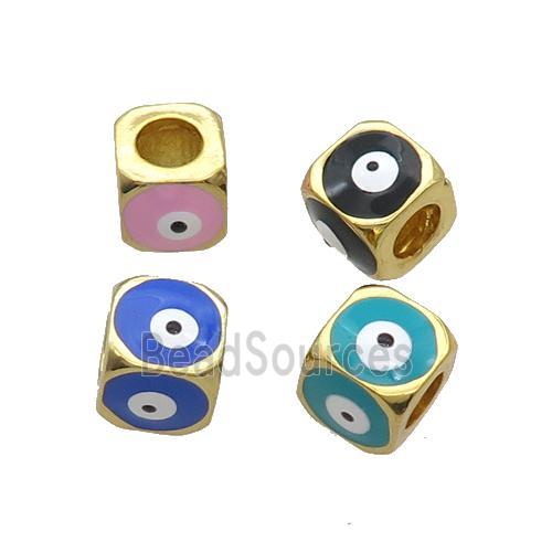 Copper Cube Beads Enamel Evil Eye Large Hole Gold Plated Mixed