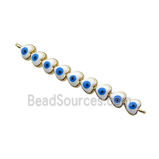 Copper Heart Link Connector White Enamel Evil Eye Stick Gold Plated