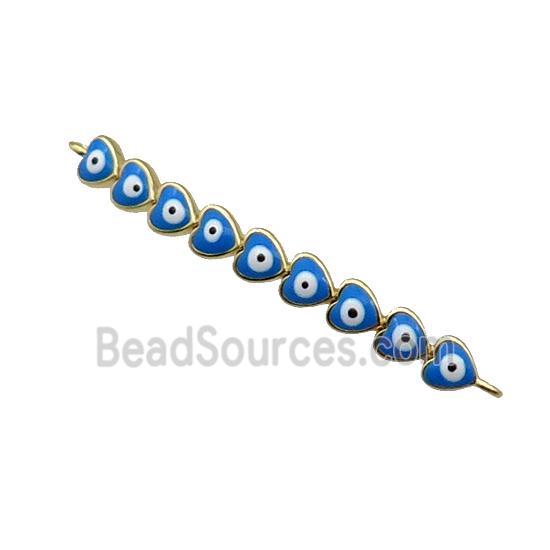 Copper Heart Link Connector Blue Enamel Evil Eye Stick Gold Plated