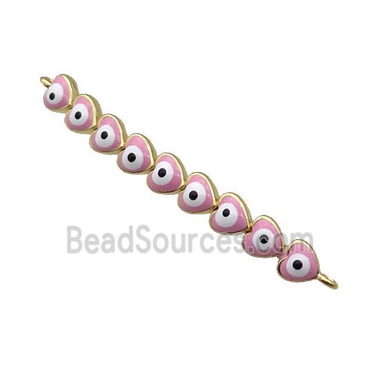 Copper Heart Link Connector Pink Enamel Evil Eye Stick Gold Plated