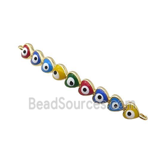 Copper Heart Link Connector Multicolor Enamel Evil Eye Stick Gold Plated