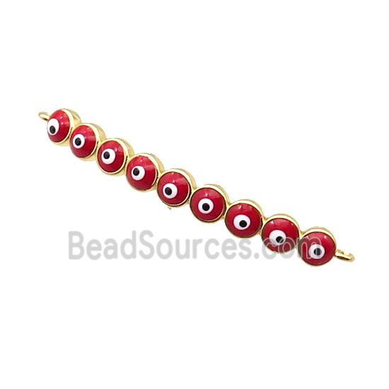 Copper Circle Link Connector Red Enamel Evil Eye Stick Gold Plated