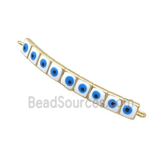 Copper Link Connector White Enamel Evil Eye Stick Gold Plated