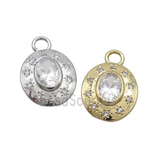 Copper Oval Pendant Pave Zircon Clear Crystal Glass Mixed