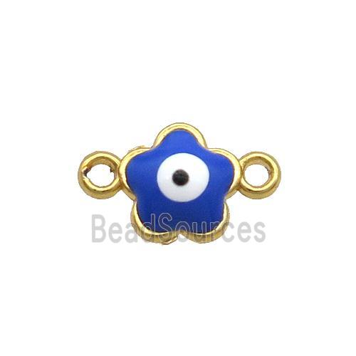 Copper Flower Evil Eye Connector Blue Enamel Gold Plated