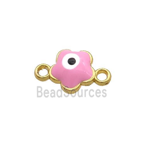 Copper Flower Evil Eye Connector Pink Enamel Gold Plated