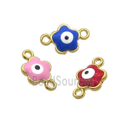 Copper Flower Evil Eye Connector Enamel Gold Plated Mixed