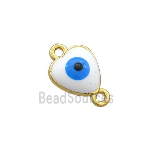 Copper Heart Evil Eye Connector White Enamel Gold Plated