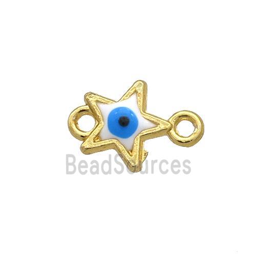 Copper Star Evil Eye Connector White Enamel Gold Plated