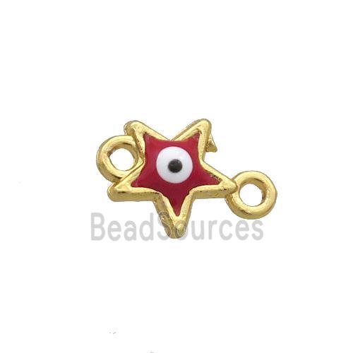 Copper Star Evil Eye Connector Red Enamel Gold Plated