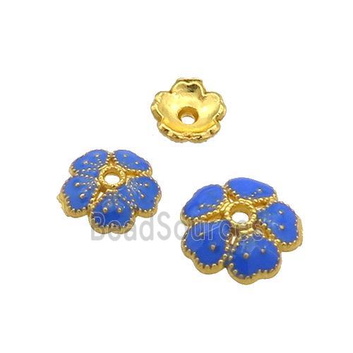 Copper Beadcaps Blue Enamel Gold Plated