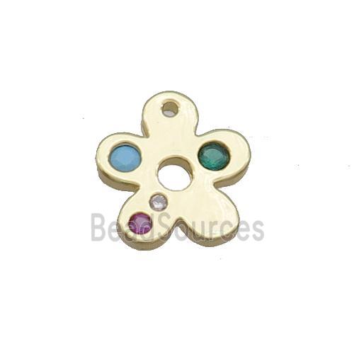 Copper Flower Spacer Beads Pave Zircon Gold Plated