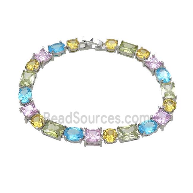 Copper Bracelet Pave Crystal Glass Multicolor Platinum Plated