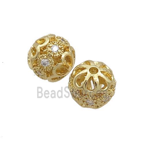 Round Copper Beads Pave Zircon Gold Plated