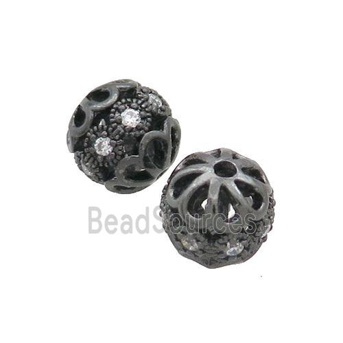 Round Copper Beads Pave Zircon Black Plated