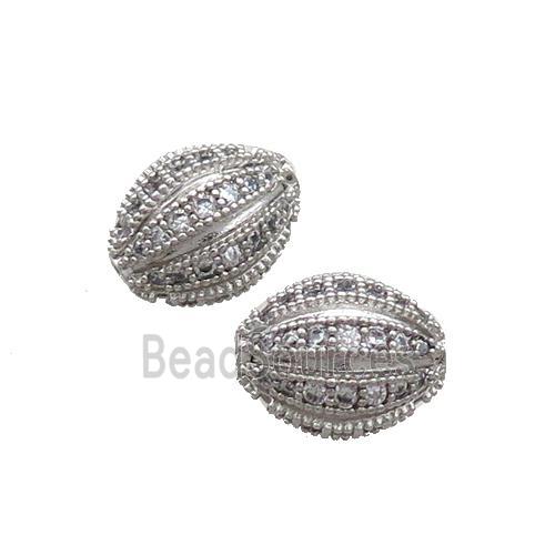 Copper Rice Beads Pave Zircon Platinum Plated