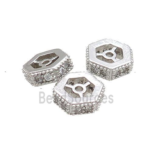 Copper Hexagon Beads Pave Zircon Platinum Plated