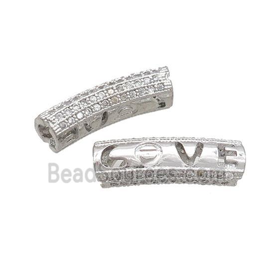 Copper Tube Beads Pave Zircon Platinum Plated