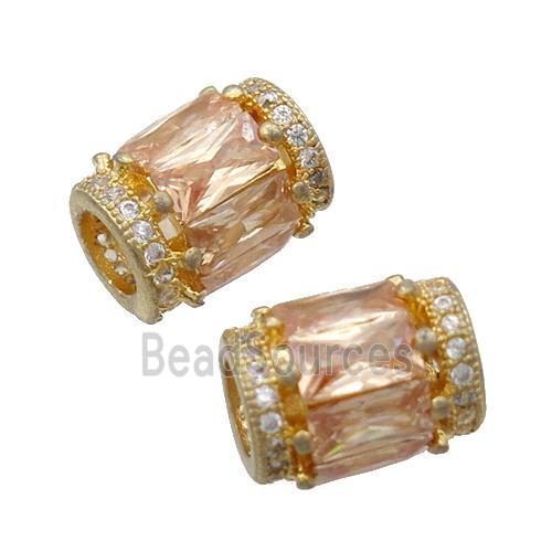 copper tube beads pave zircon, gold plated