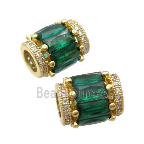 copper tube beads pave zircon, gold plated