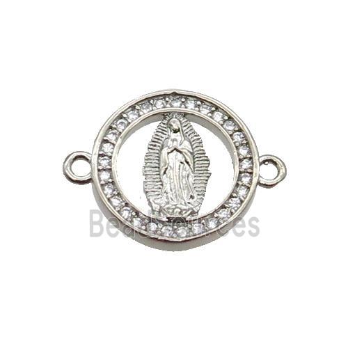 Copper Circle Connector Pave Zircon Virgin Mary Platinum Plated