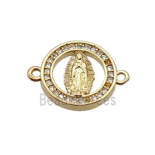 Copper Circle Connector Pave Zircon Virgin Mary Religious Gold Plated