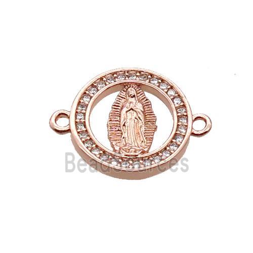 Copper Circle Connector Pave Zircon Virgin Mary Rose Gold