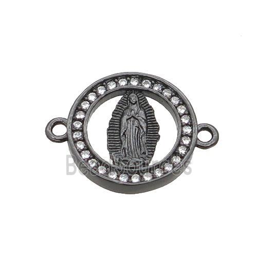 Copper Circle Connector Pave Zircon Virgin Mary Black Plated