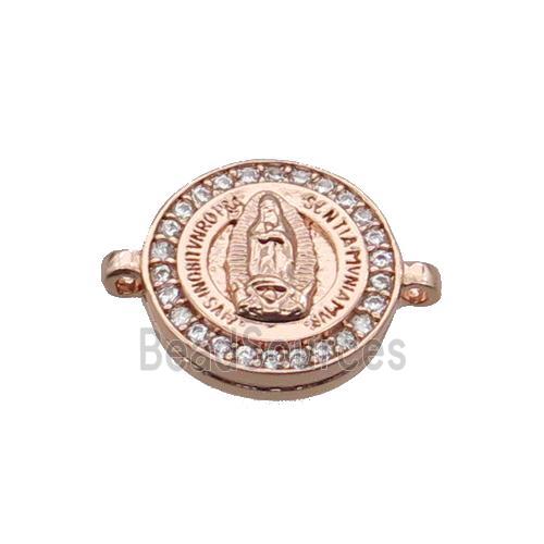 Copper Circle Connector Pave Zircon Virgin Mary Rose Gold