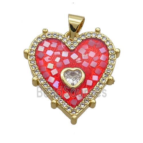 Copper Heart Pendant Pave Shell Red Gold Plated