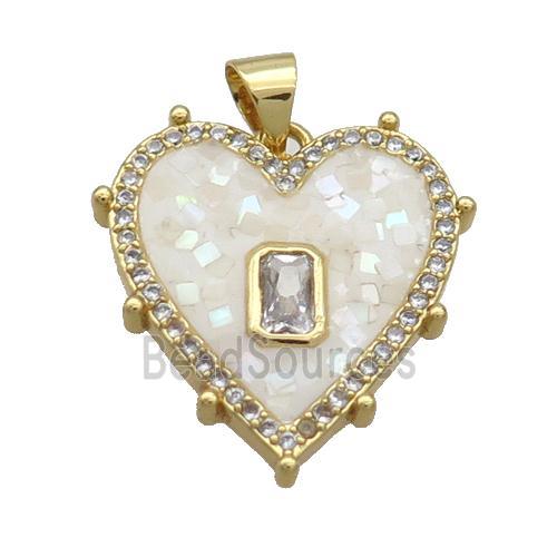 Copper Heart Pendant Pave Shell White Gold Plated