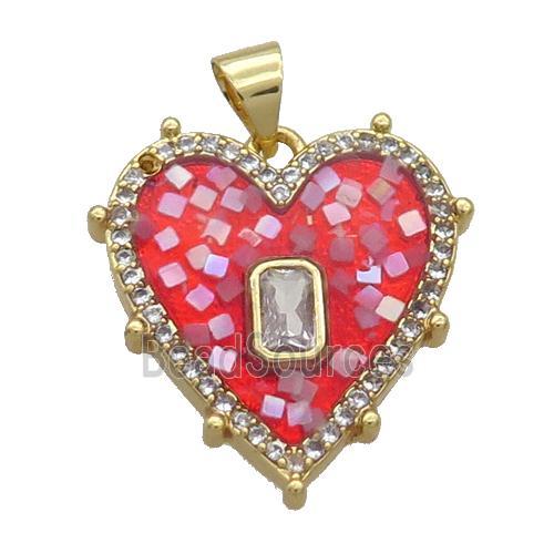 Copper Heart Pendant Pave Shell Red Gold Plated