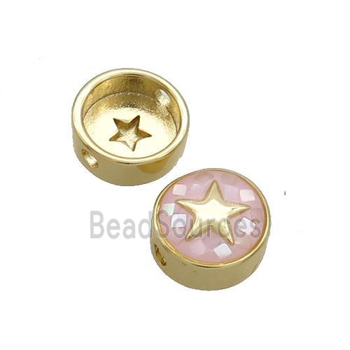 Copper Button Beads Pave Shell Pink Star Gold Plated