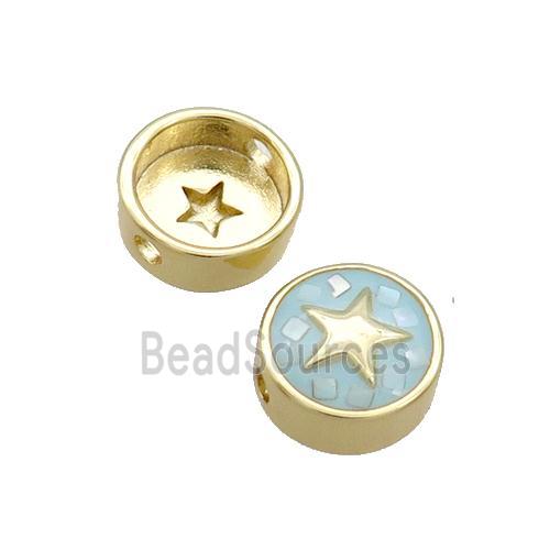 Copper Button Beads Pave Shell Aqua Star Gold Plated