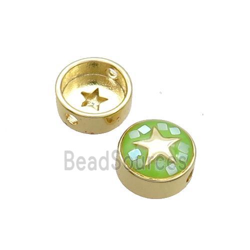 Copper Button Beads Pave Shell Green Star Gold Plated