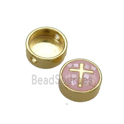 Copper Button Beads Pave Shell Pink Cross Gold Plated