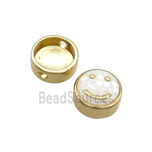 Copper Button Beads Pave Shell White Smileface Gold Plated