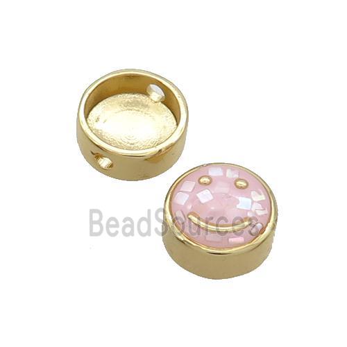 Copper Button Beads Pave Shell Pink Smileface Gold Plated