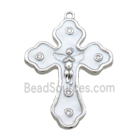 Copper Cross Pendant White Enamel Platinum Plated