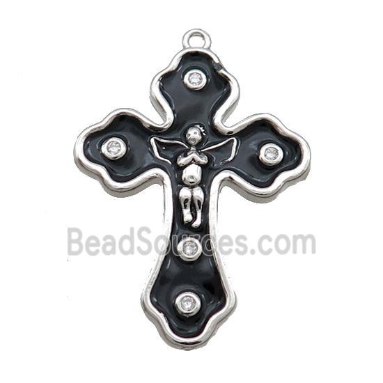 Copper Cross Pendant Black Enamel Platinum Plated