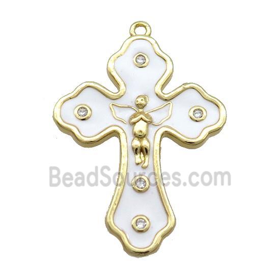 Copper Cross Pendant White Enamel Gold Plated