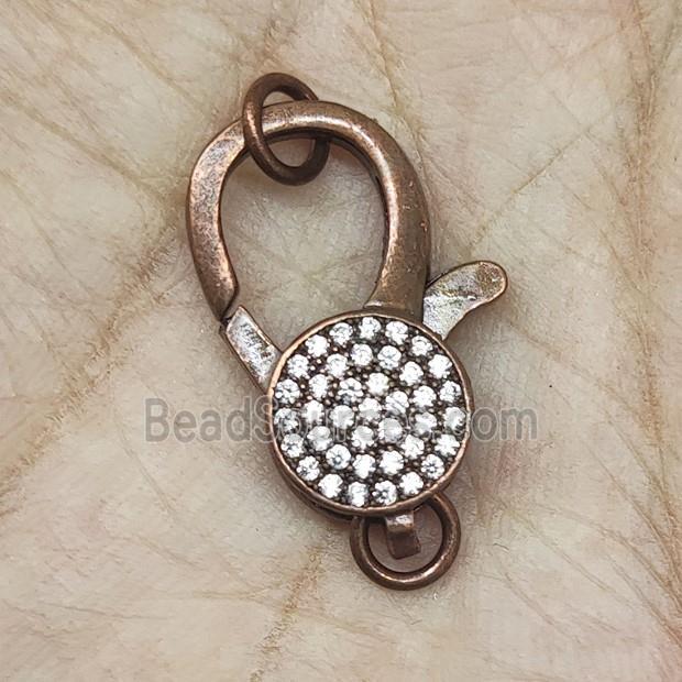 Copper Lobster Clasp Pave Zircon Antique Red