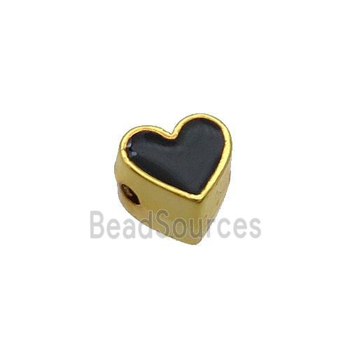 Copper Heart Beads Black Enamel Gold Plated