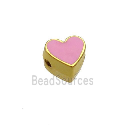 Copper Heart Beads Pink Enamel Gold Plated