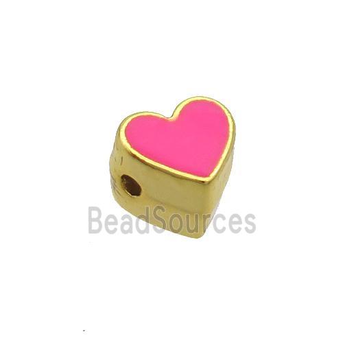 Copper Heart Beads Hotpink Enamel Gold Plated